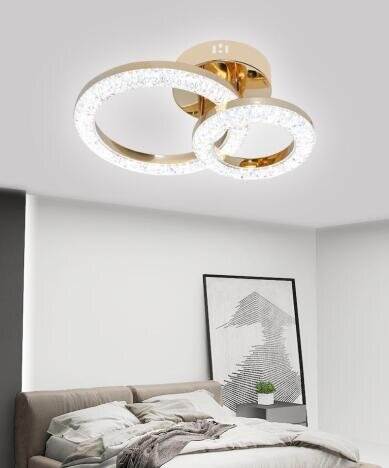 Lustra LED 42W Rings 2 Glam Auriu, LED inclus, 2 surse de iluminare, Telecomanda, Dimabil, Lumina: C